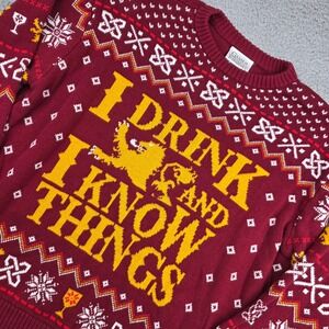 Game of Thrones Mens XXL Burgundy I Drink And I Know Things Ugly Christmas